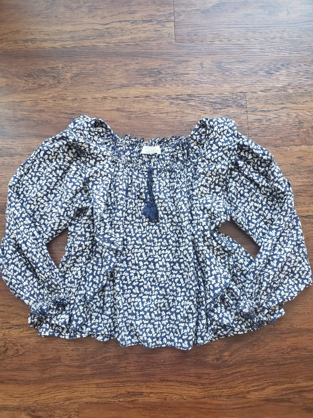 The Great. Navy Floral Ruffled Peasant Blouse Cotton Eurotrip Boho Coastal